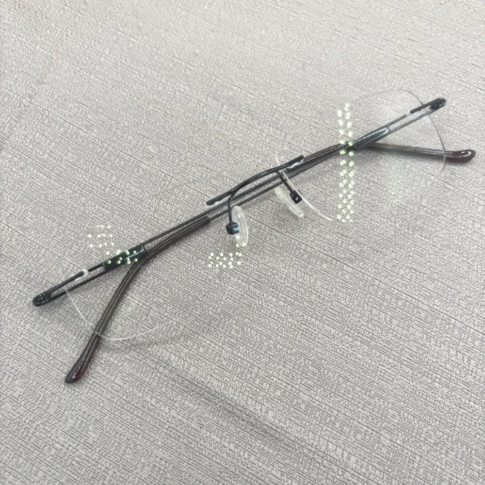 Solitaire Rimless Eyeglasses Black Metal Rectangular Lightweight Frames